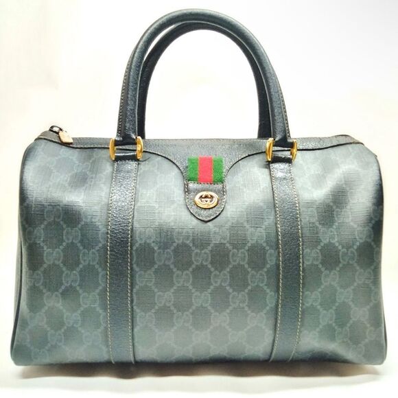 Auth Gucci Black Supreme Monogram PVC Sherry Line Web Doctor Boston Duffel Bag - Picture 1 of 9